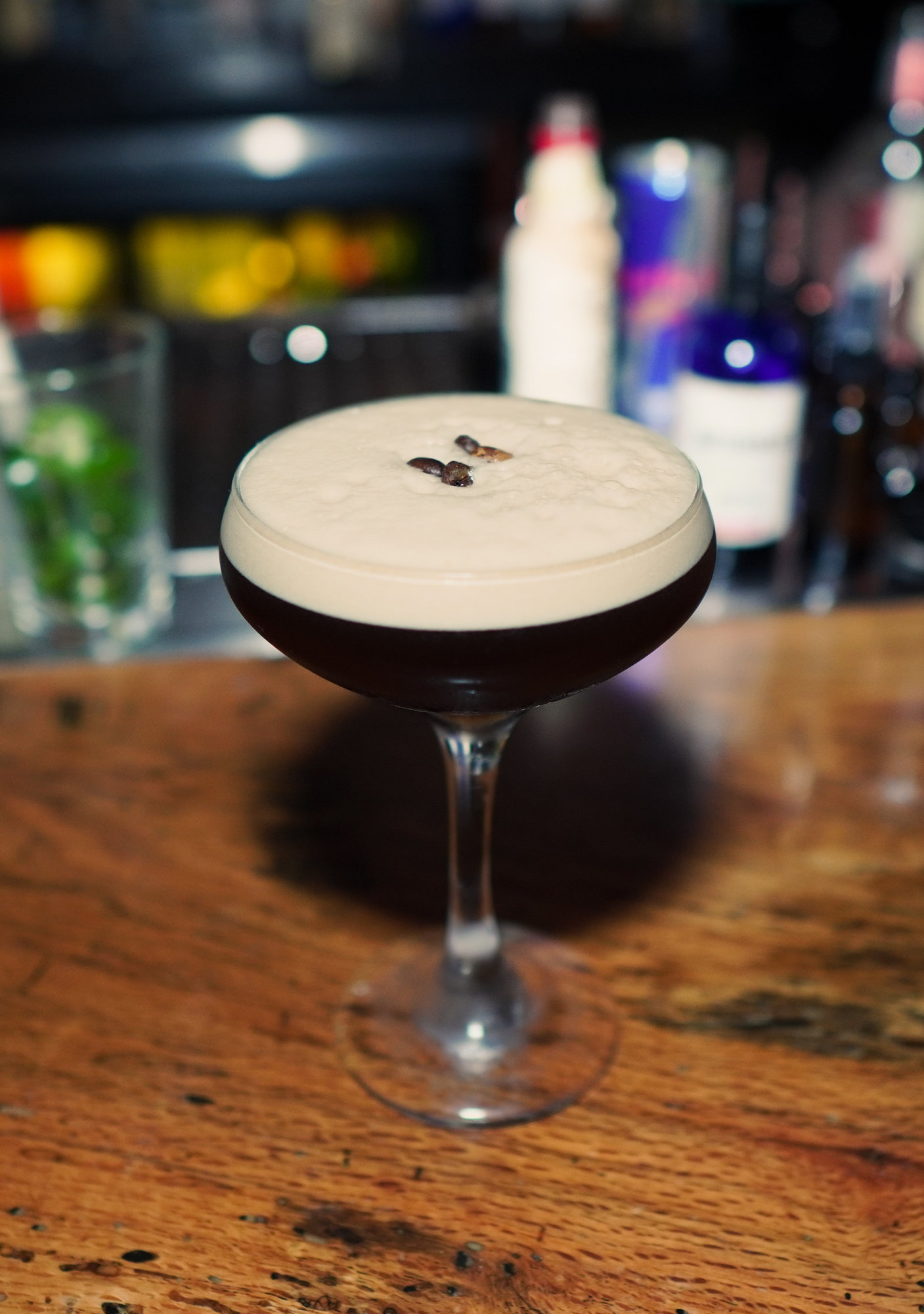 coffee cocktail on a wooden bar